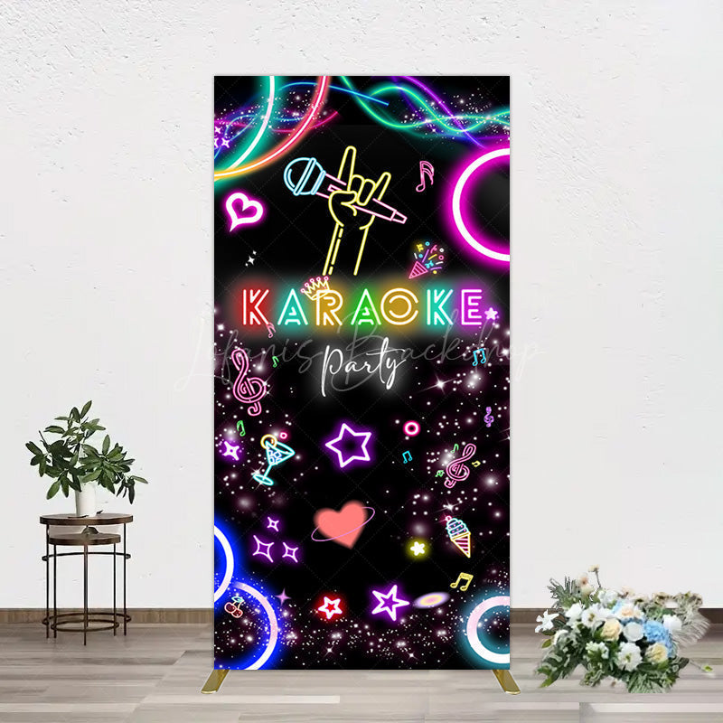 Lofaris Colorful Neon Musical Karaoke Party Rectangle Backdrop