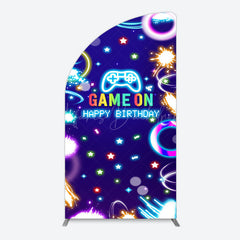 Lofaris Colorful Neon Stars Game On Birthday Half Moon Arch Backdrop
