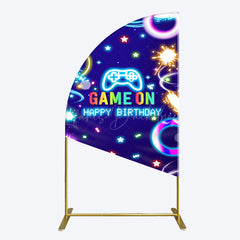 Lofaris Colorful Neon Stars Game On Birthday Half Moon Arch Backdrop