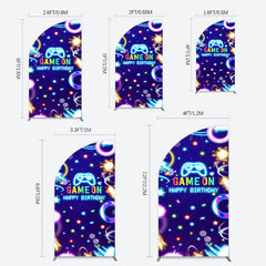 Lofaris Colorful Neon Stars Game On Birthday Half Moon Arch Backdrop