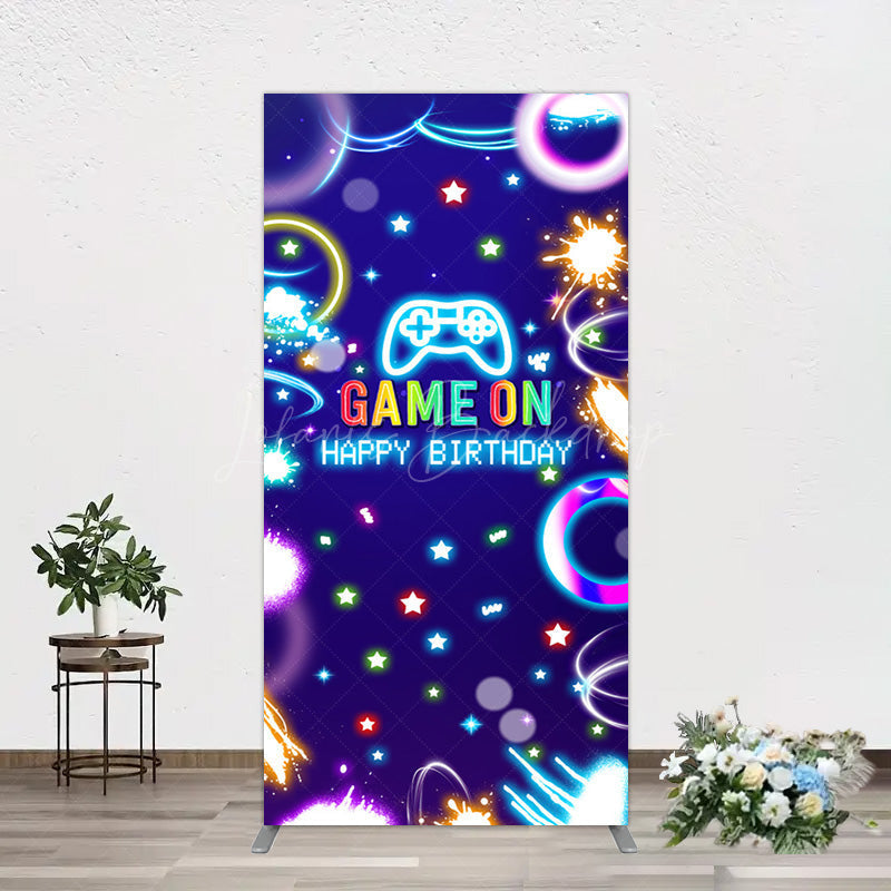 Lofaris Colorful Neon Stars Game On Birthday Rectangle Backdrop