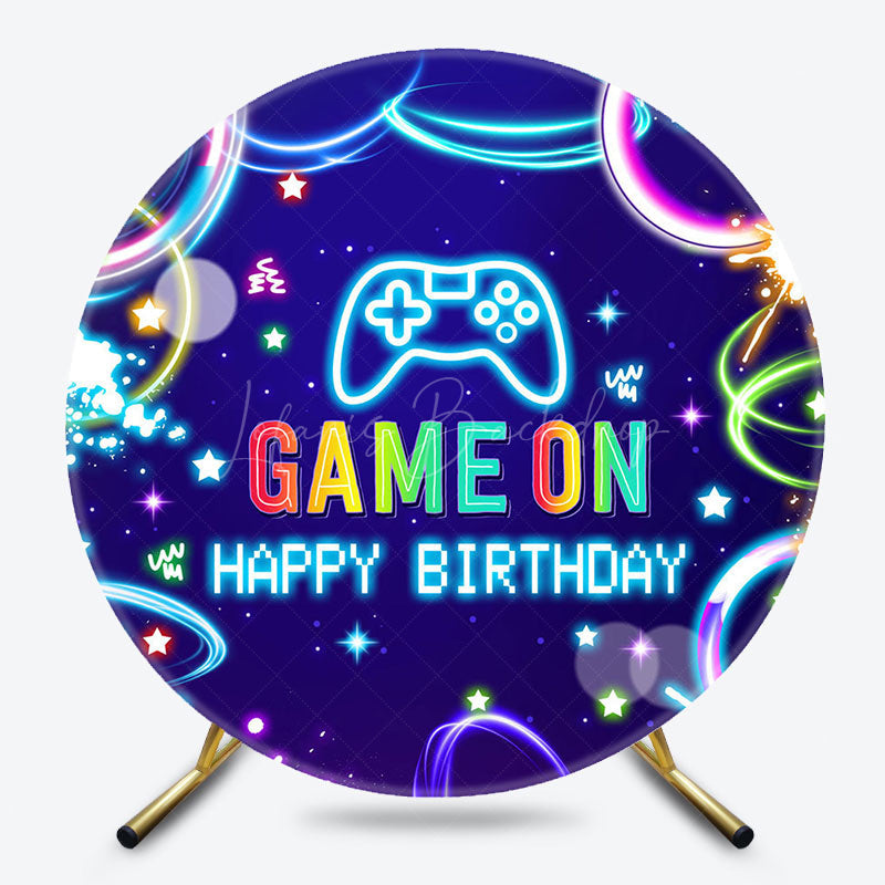 Lofaris Colorful Neon Stars Game On Round Birthday Backdrop