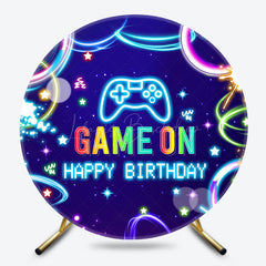Lofaris Colorful Neon Stars Game On Round Birthday Backdrop