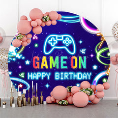 Lofaris Colorful Neon Stars Game On Round Birthday Backdrop