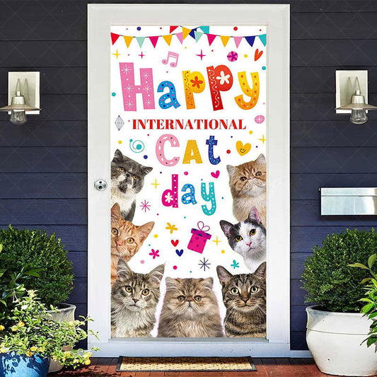Lofaris Colorful Note Heart International Cat Day Door Cover
