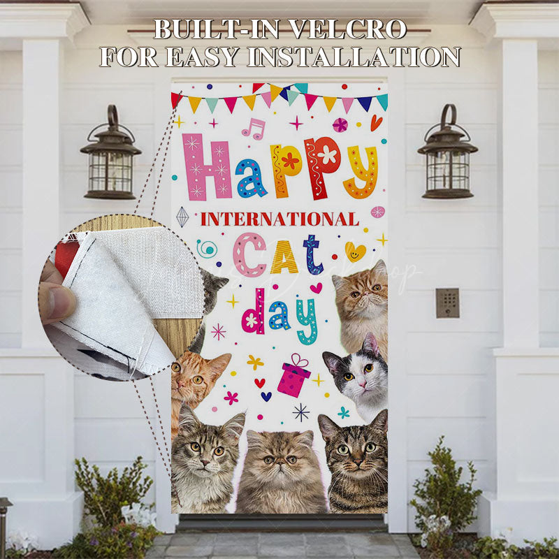 Lofaris Colorful Note Heart International Cat Day Door Cover