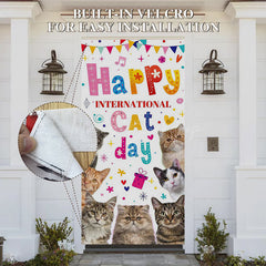 Lofaris Colorful Note Heart International Cat Day Door Cover