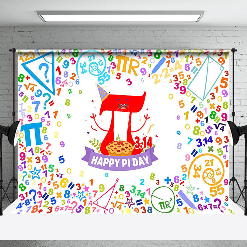 Lofaris Colorful Numbers Pie White Happy Pi Day Backdrop