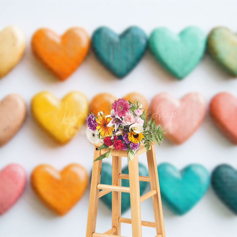 Lofaris Colorful Oil Painted Hearts Valentines Day Backdrop