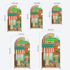 Lofaris Colorful Old Town Street Happy Birthday Arch Backdrop