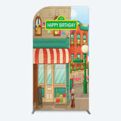 Lofaris Colorful Old Town Street Happy Birthday Arch Backdrop