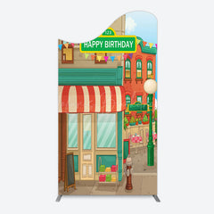 Lofaris Colorful Old Town Street Happy Birthday Arch Backdrop