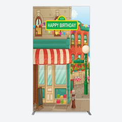 Lofaris Colorful Old Town Street Happy Birthday Arch Backdrop