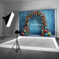Lofaris Colorful Ornament Arch Christmas Backdrop Textured Blue Bauble Photography Background