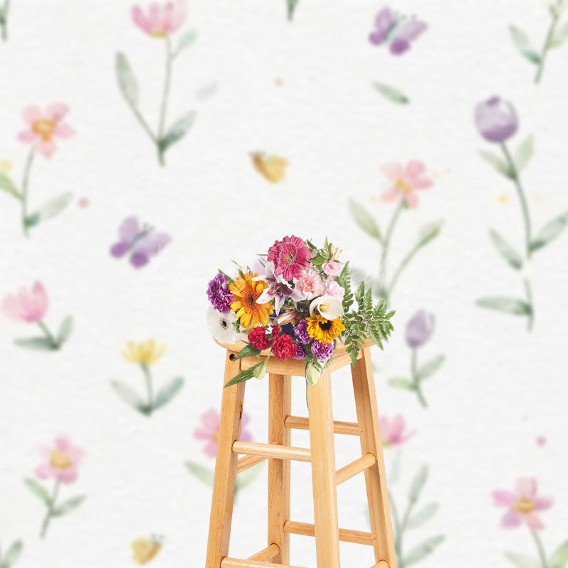 Lofaris Colorful Painted Floral Butterfly Cake Smash Backdrop
