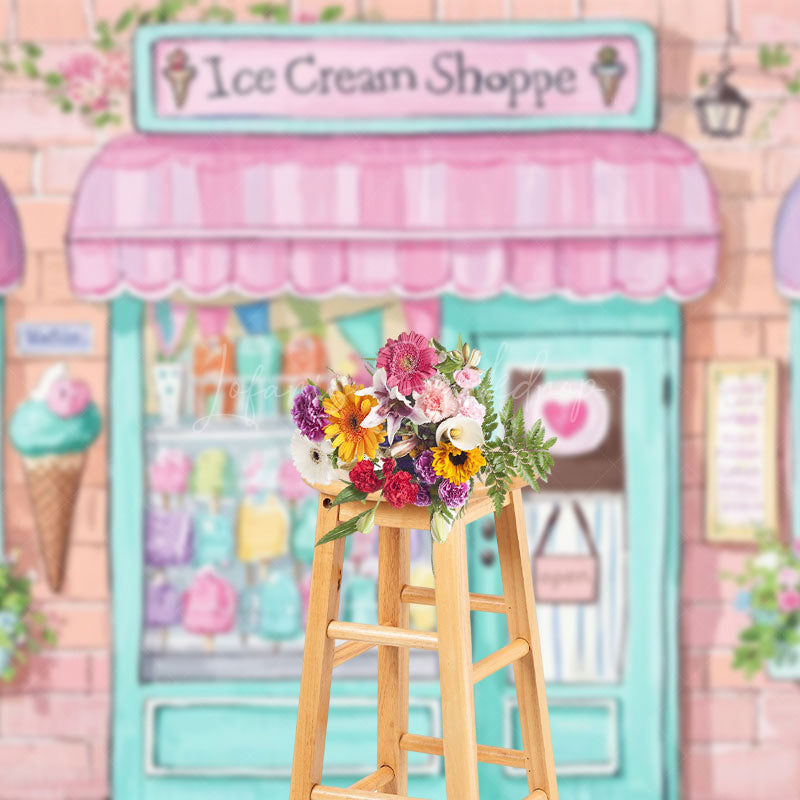 Lofaris Colorful Painted Ice Cream Shoppe Cake Smash Backdrop
