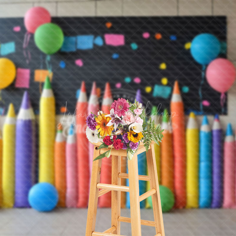Lofaris Colorful Pens Chalkboard Back To School Backdrop