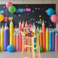 Lofaris Colorful Pens Chalkboard Back To School Backdrop