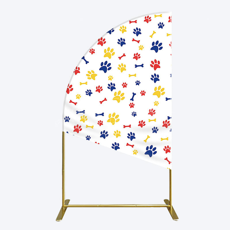 Lofaris Colorful Pet Paw Print Happy Birthday Half Moon Arch Backdrop