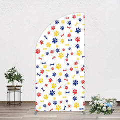 Lofaris Colorful Pet Paw Print Happy Birthday Half Moon Arch Backdrop