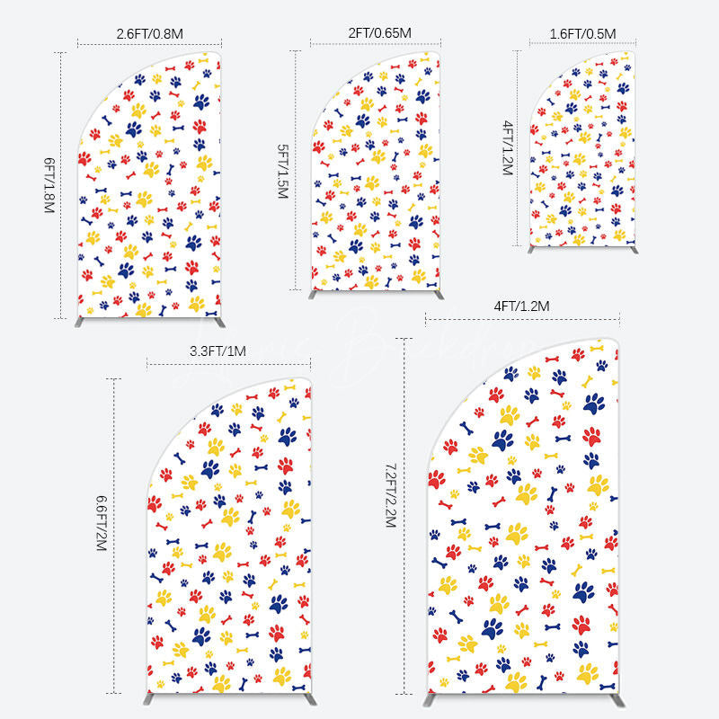 Lofaris Colorful Pet Paw Print Happy Birthday Half Moon Arch Backdrop