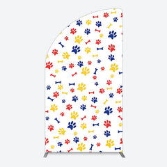 Lofaris Colorful Pet Paw Print Happy Birthday Half Moon Arch Backdrop