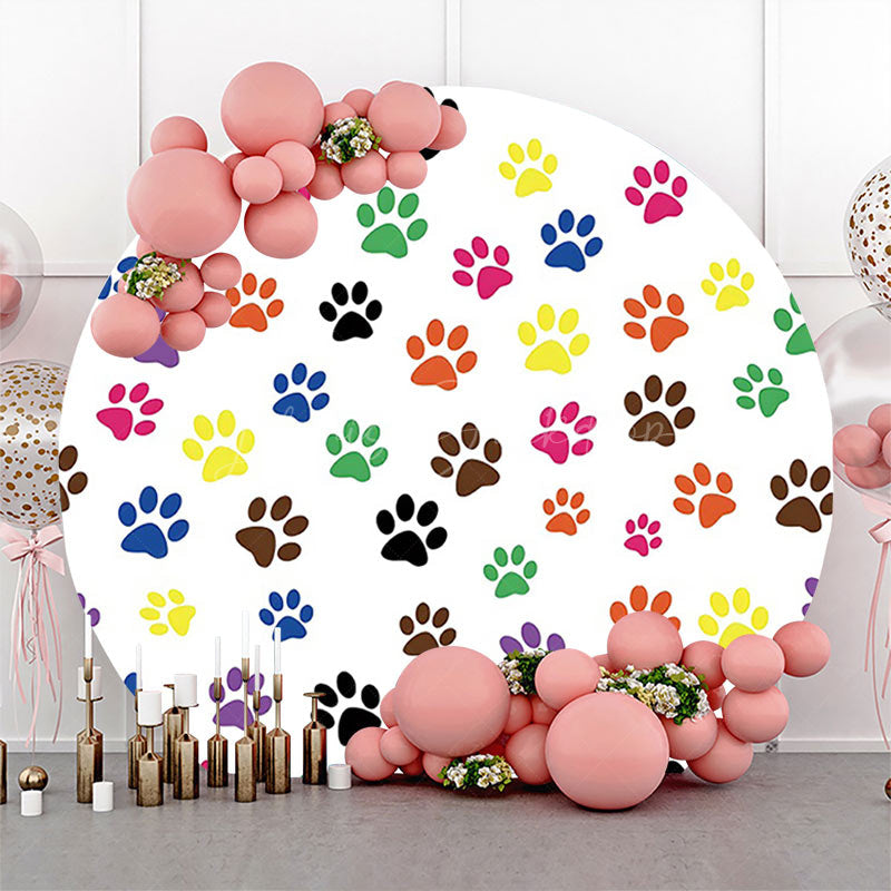 Lofaris Colorful Pet Paw Print Round Happy Birthday Backdrop
