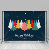 Lofaris Colorful Pine Trees Blue Happy Holidays Backdrop