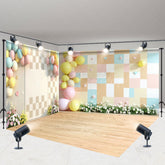 Lofaris Colorful Plaid Wall Floral Wedding Room Set Backdrop