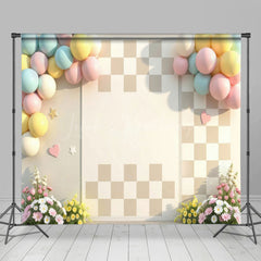 Lofaris Colorful Plaid Wall Floral Wedding Room Set Backdrop