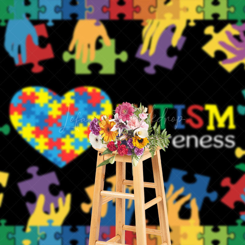 Lofaris Colorful Puzzle Hands Heart Autism Awareness Backdrop