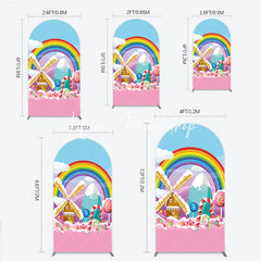 Lofaris Colorful Rainbow Candy Land Windmill Round Top Arch Backdrop Sweet Wonderland Birthday Party Decor