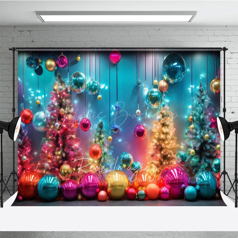 Lofaris Colorful Rainbow Christmas Photography Backdrop Funky and Vibrant with Neon Lights Modern Holiday Photo Booth