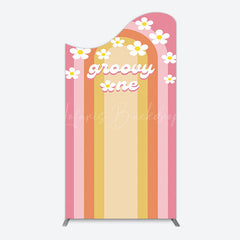 Lofaris Colorful Rainbow Floral Groovy One Arch Backdrop