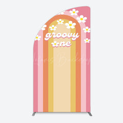 Lofaris Colorful Rainbow Floral Groovy One Arch Backdrop