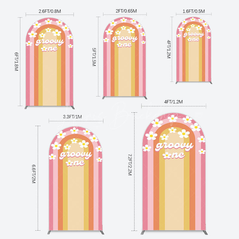 Lofaris Colorful Rainbow Floral Groovy One Arch Backdrop