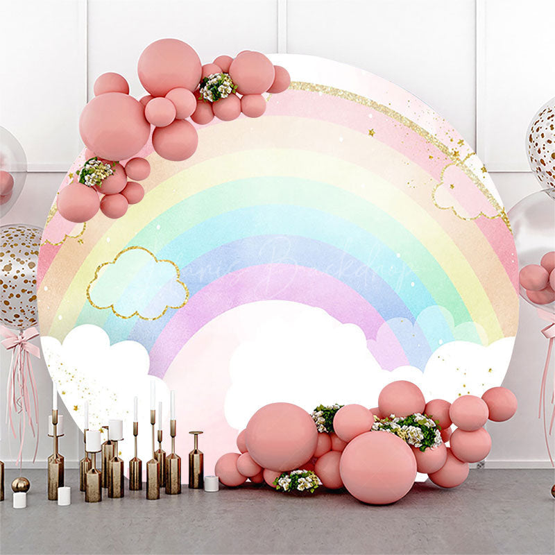 Lofaris Colorful Rainbow Glitter Round Birthday Backdrop