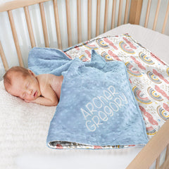 Lofaris Colorful Rainbow Pink Clouds Minky Baby Blanket