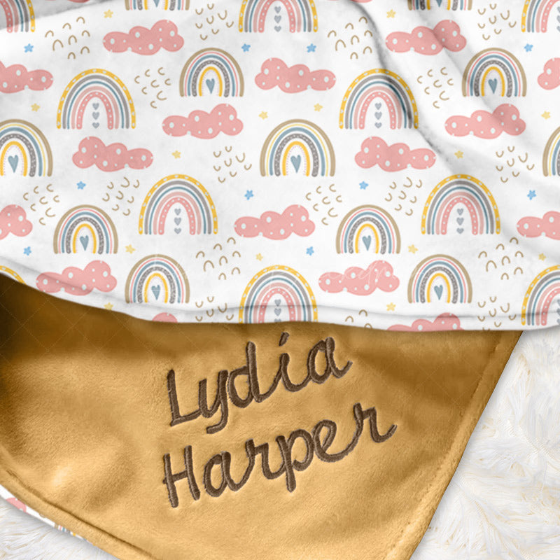 Lofaris Colorful Rainbow Pink Clouds Minky Baby Blanket