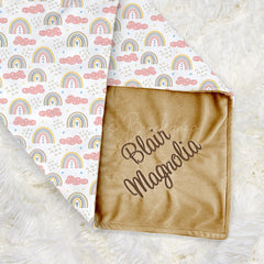 Lofaris Colorful Rainbow Pink Clouds Minky Baby Blanket