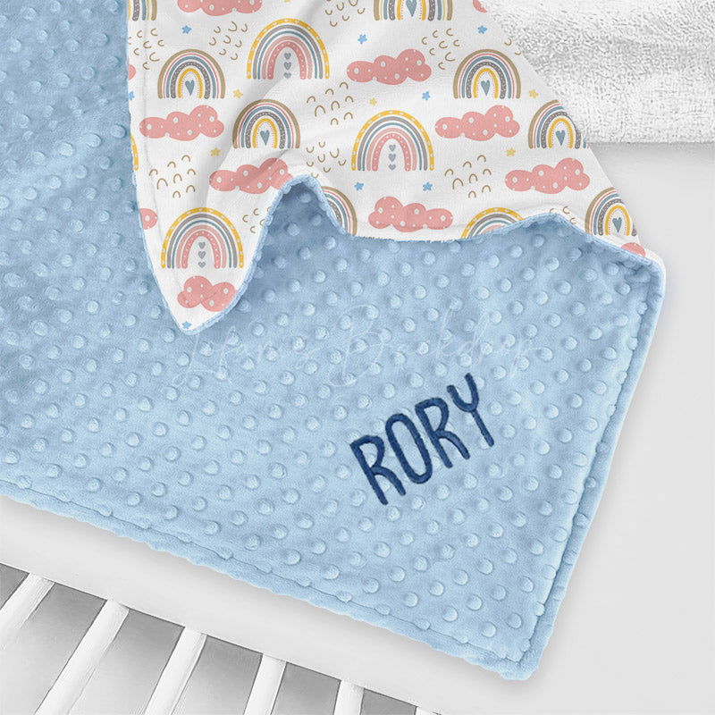 Lofaris Colorful Rainbow Pink Clouds Minky Baby Blanket