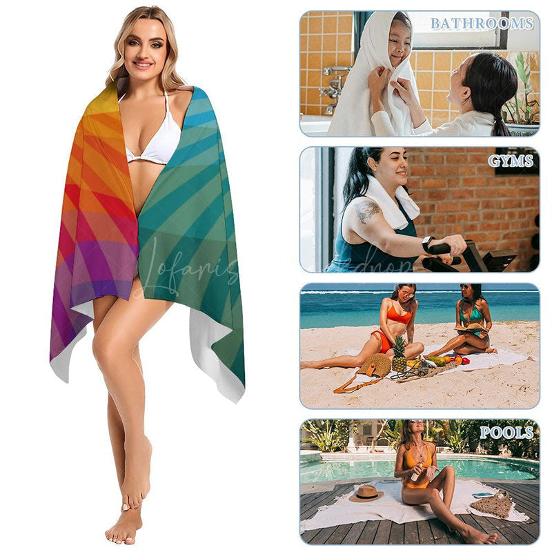 Lofaris Colorful Rainbow Sunrise Custom Name Beach Towel