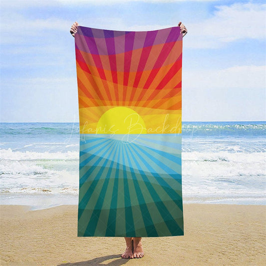 Lofaris Colorful Rainbow Sunrise Custom Name Beach Towel