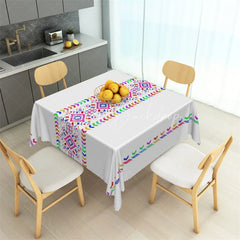Lofaris Colorful Rainbow Tribal Band Rectangle Tablecloth White Aztec Pattern Table Cover for Boho Party