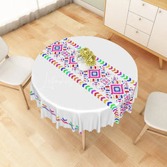 Lofaris Colorful Rainbow Tribal Geometric Round Tablecloth Vibrant Festive Pattern for Birthday and Party