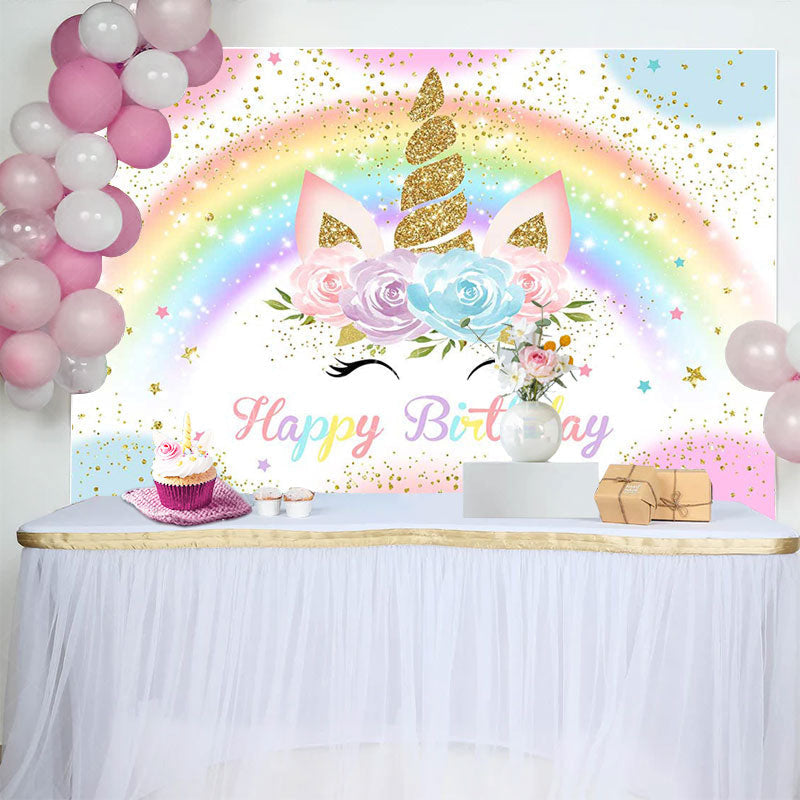 Lofaris Colorful Rainbow Unicorn Glitter Birthday Backdrop