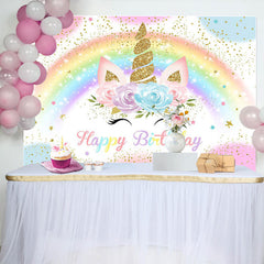 Lofaris Colorful Rainbow Unicorn Glitter Birthday Backdrop