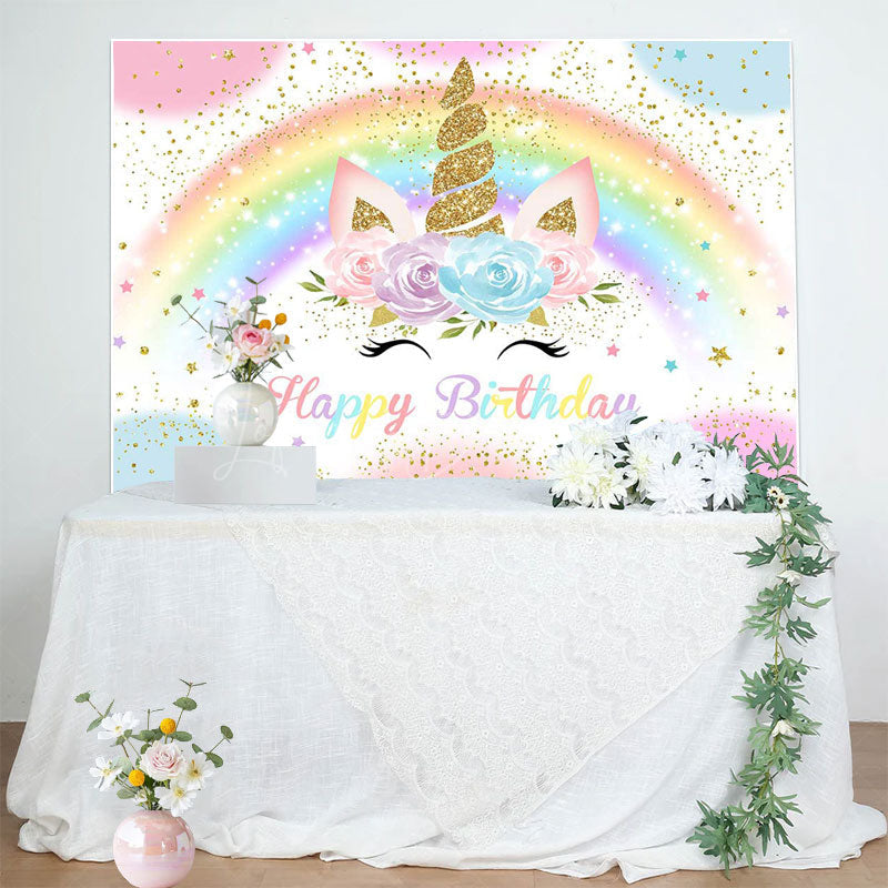 Lofaris Colorful Rainbow Unicorn Glitter Birthday Backdrop