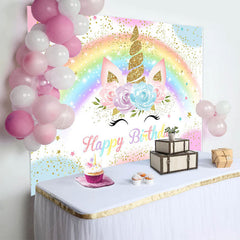 Lofaris Colorful Rainbow Unicorn Glitter Birthday Backdrop