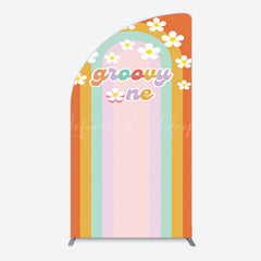 Lofaris Colorful Rainbow White Daisy Groovy One Arch Backdrop